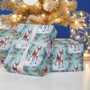 Weihnachtswünsche Hirsch im Vintage-Stil Geschenkpapier