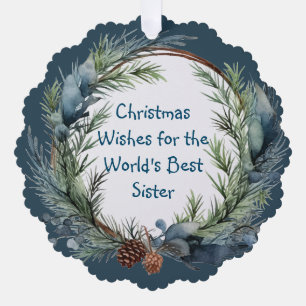 Weihnachtswünsche Kiefern Grünzeug Kranz Schwester Ornament Karte