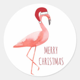 Weihnachtswünsche lustiger Flamingo-Weihnachtsmann Runder Aufkleber