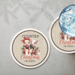 Weihnachtswünsche mit zwei Ferkeln Runder Pappuntersetzer