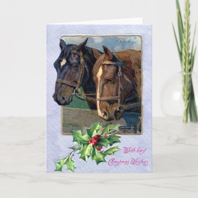 Weihnachtswünsche, Pferde 1911 Vintag Feiertagskarte (Vorderseite)