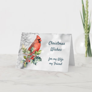 Weihnachtswünsche Roter Kardinalvogel Ehefrau Freu Feiertagskarte