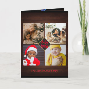 Weihnachtswünsche Schöne Holzfamilien-Fotocollage Karte