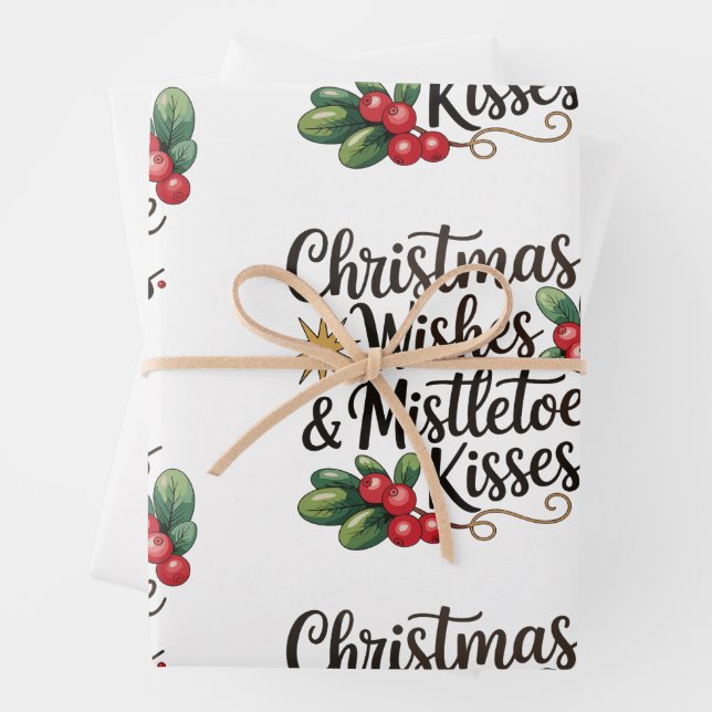 Weihnachtswünsche und Mistletoe Kisses Familie Wei Geschenkpapier Set (Beispiel)