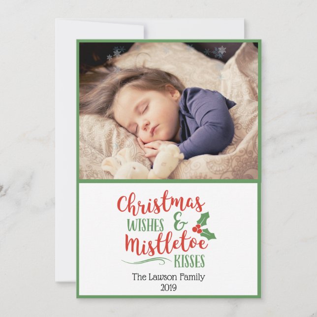 Weihnachtswünsche und Mistletoe Kisses Foto (Vorderseite)