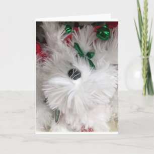 **WEIHNACHTSWÜNSCHE VON WEISSER FLUFFIGER HUND** KARTE