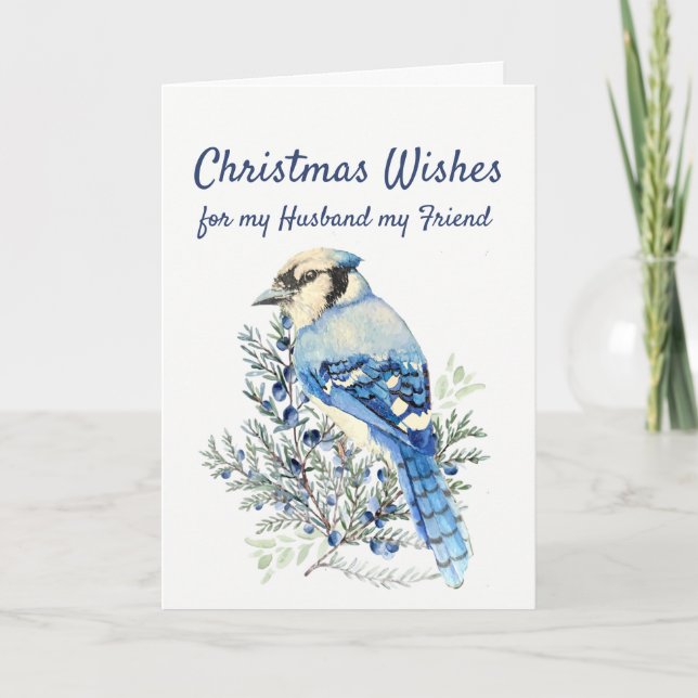 Weihnachtswünsche Winter Bluejay Husband Friend Feiertagskarte (Vorderseite)