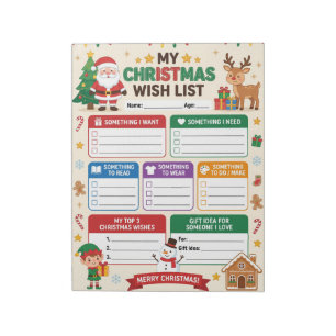 Weihnachtswunschliste-Checkliste für Kinder Notizblock