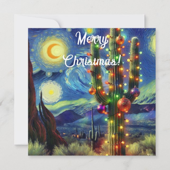 Weihnachtswüste Saguaro Cactus Flat Holiday Card (Vorderseite)