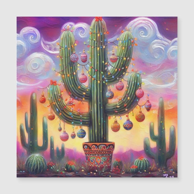 Weihnachtswüste Saguaro Kaktus Magnetkarte (Vorderseite)