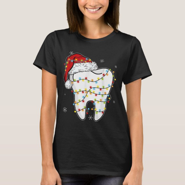 Weihnachtszähne Dentist Xmas Lights Weihnachtsmann T-Shirt (Vorderseite)