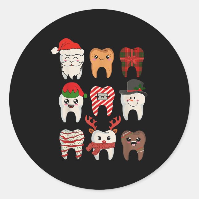 Weihnachtszähne Dentist Xmas Rentier Santa Squad Runder Aufkleber (Vorderseite)