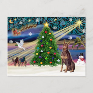 Weihnachtszauber Dobermann Pinscher (rot) Feiertagspostkarte