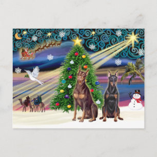 Weihnachtszauber Dobermänner (zwei) Feiertagspostkarte