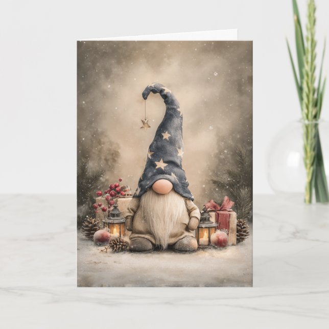 Weihnachtszauber-Gnom Feiertagskarte (Vorderseite)