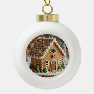 Weihnachtszauber in einem Zuckerhäuschen Keramik Kugel-Ornament