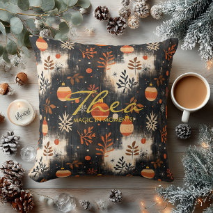 Weihnachtszauber in Gold – Warme Feiertags-Ornamen Kissen