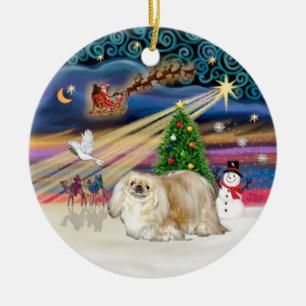 Weihnachtszauber - Pekinese (cremefarben) Keramikornament