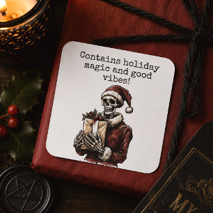 Weihnachtszauber-Santa-Skelett-Gruseliges Weihnach Quadratischer Aufkleber