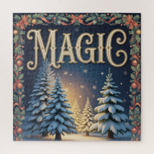 Weihnachtszauber-Typografie mit schneebedeckten Ki Puzzle