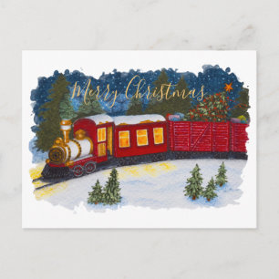 Weihnachtszauber Vintage-Roter-Dampfzug Postkarte