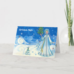 Weihnachtszauber, Vintage-Schneemädchen-Design Feiertagskarte