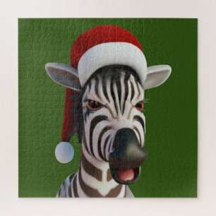 Weihnachtszebra Lustiges Tier mit Weihnachtsmannmü Puzzle
