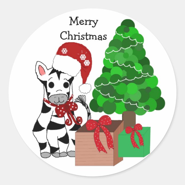 Weihnachtszebra Runder Aufkleber (Vorderseite)