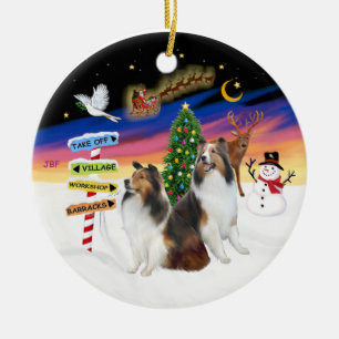Weihnachtszeichen - Zwei Shetland-Schäferhunde (D- Keramikornament