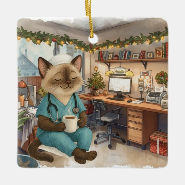 Weihnachtszeit am Arbeitsplatz Keramikornament (Vorderseite)