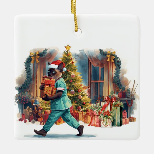 Weihnachtszeit am Arbeitsplatz Keramikornament (Vorderseite)