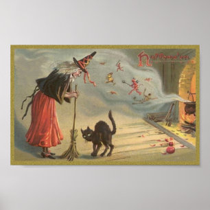Weihnachtszeit, Hexe, Katze Poster