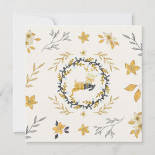 Weihnachtszeit Hirsch Gelbe Creme Blumen Flachkart
