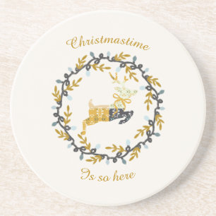 Weihnachtszeit Hirsch Gelber Creme Sandstein Getränkeuntersetzer