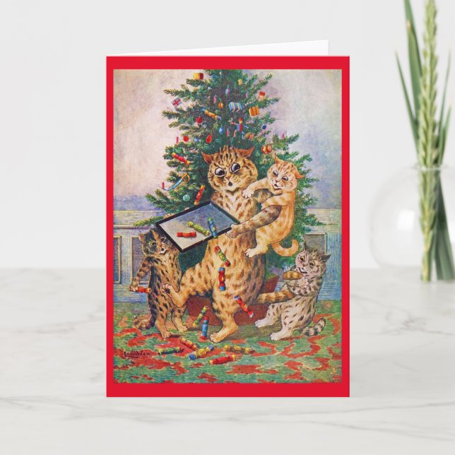 Weihnachtszeit in Catland, Louis Wain Card Karte (Vorderseite)