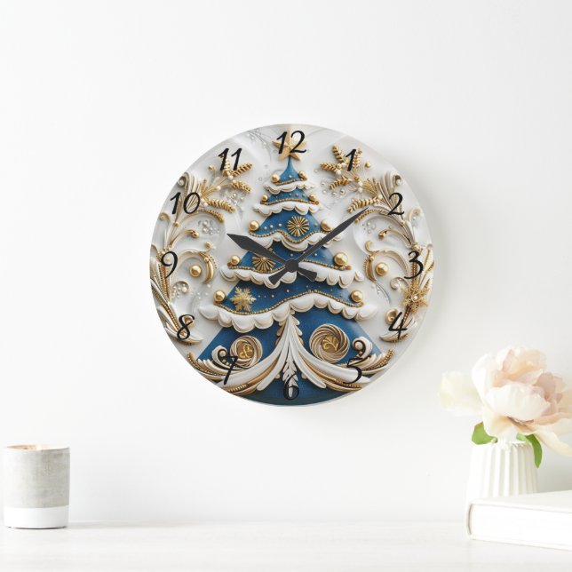 Weihnachtszeit mit Baum funkeln. Große Wanduhr (Zuhause)