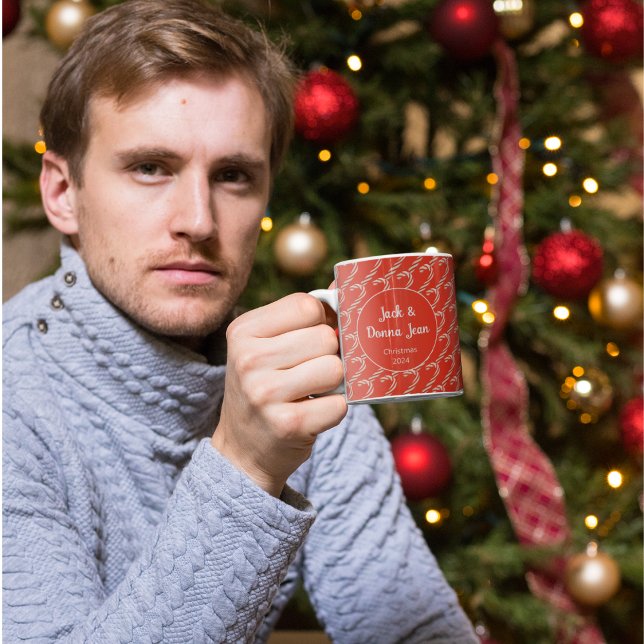 Weihnachtszeit-Tasse für Candy Cane Kaffeetasse (Custom Names on a Candy Cane Background.)