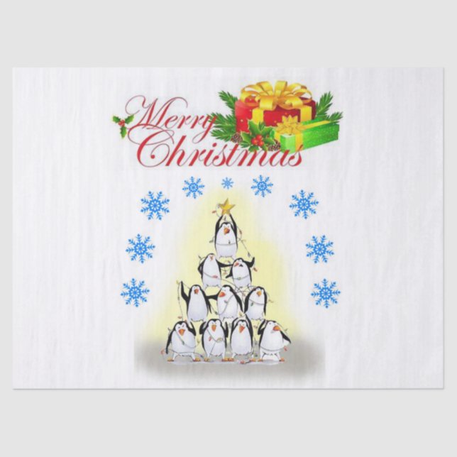Weihnachtszettel, Frohe Weihnachten, Pinguin Seidenpapier (Vorderseite)