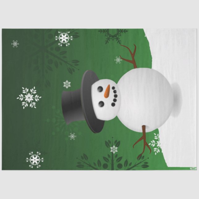 Weihnachtszettel "Green Snowman Winter Scance" Seidenpapier (Vorderseite)
