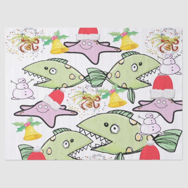 Weihnachtszettel Haifisch Schneemann Seidenpapier (Vorderseite)