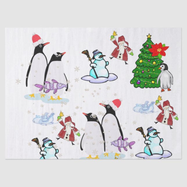 Weihnachtszettel Pinguin Snowman Fisch Seidenpapier (Vorderseite)