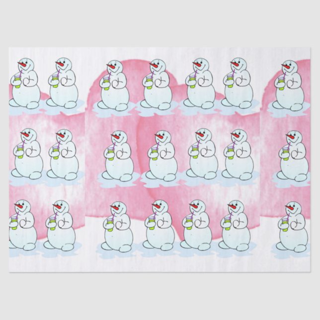 Weihnachtszettel Pink Snowman Seidenpapier (Vorderseite)