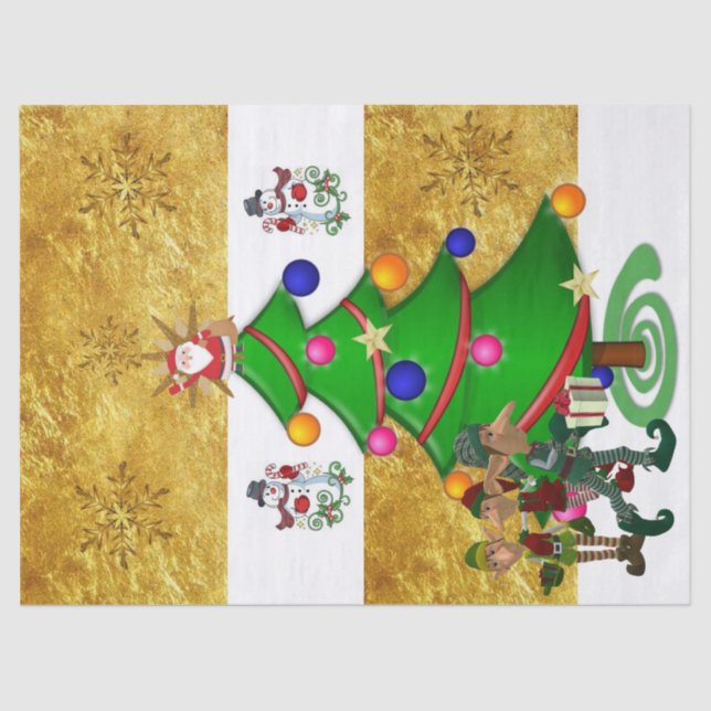 Weihnachtszettel Santa Elf Snowman Seidenpapier (Vorderseite)