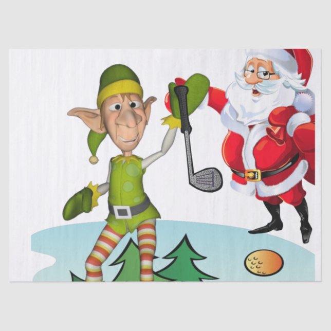 Weihnachtszettel, Santa Golf Seidenpapier (Vorderseite)
