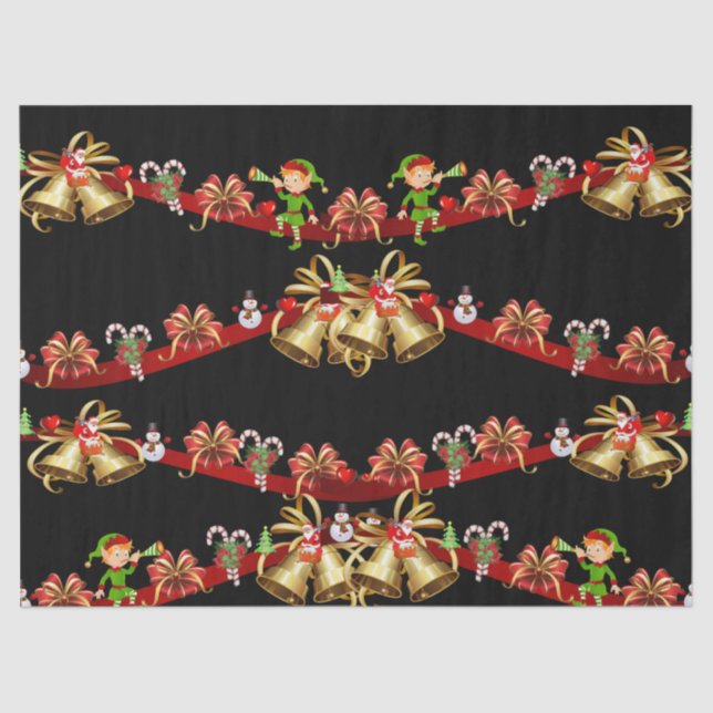 Weihnachtszettel Santa Snowman Elf Seidenpapier (Vorderseite)