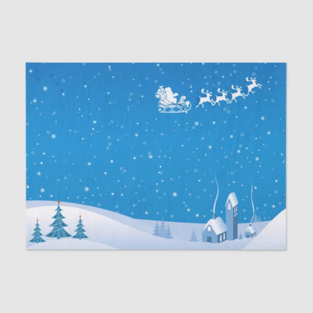 Weihnachtszettel/Weihnachtsmann und Schlitten Seidenpapier (Vorderseite)