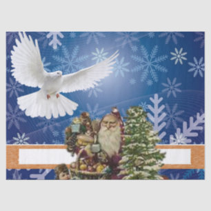 Weihnachtszettel, Weiße Taube, Vintag Seidenpapier