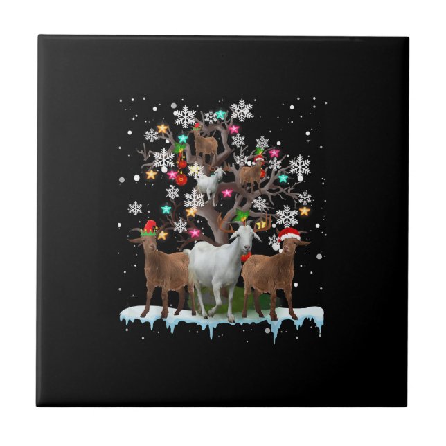 Weihnachtsziege auf Baum Santa Goat Lover Fliese (Vorderseite)
