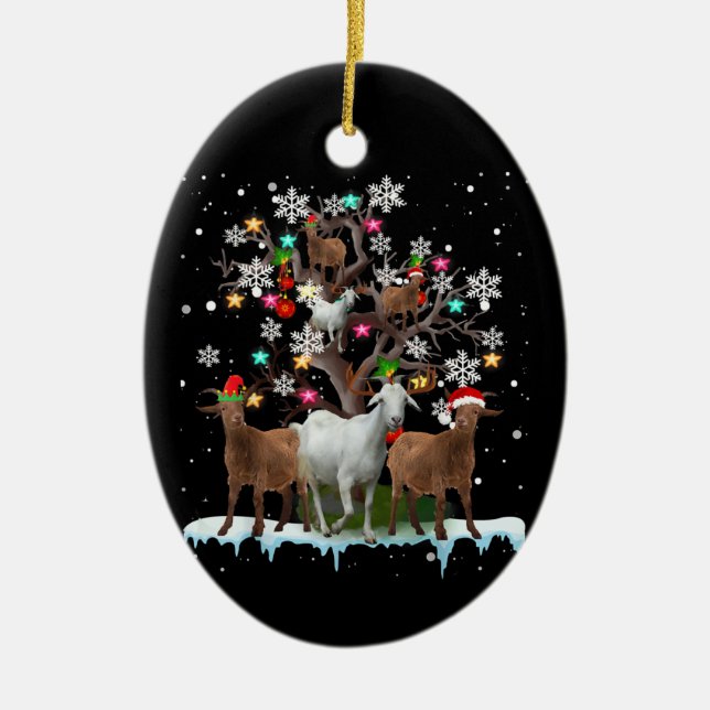 Weihnachtsziege auf Baum Santa Goat Lover Keramik Ornament (Vorne)
