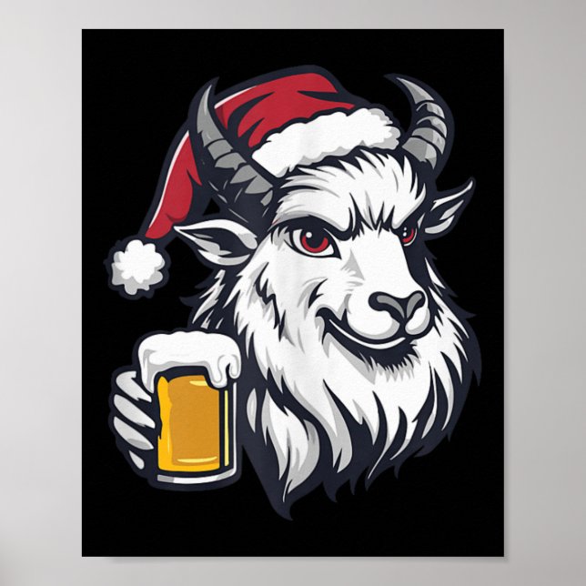 Weihnachtsziege mit Bier-Comic Poster (Vorne)